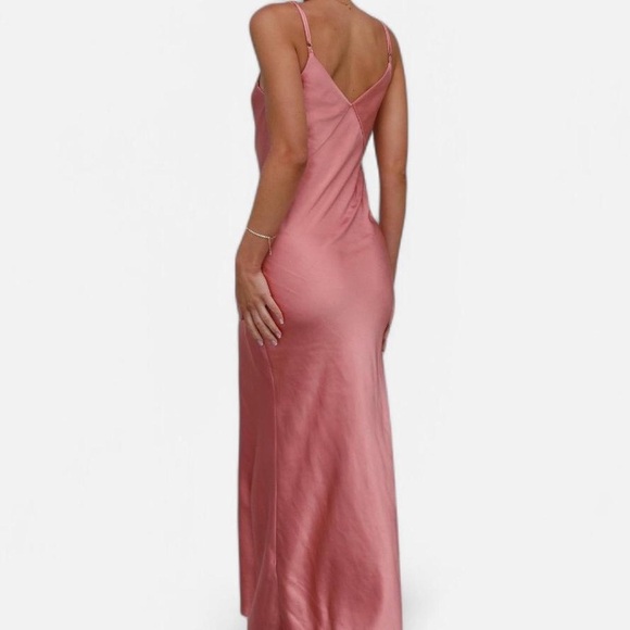 Elegant Rose Gold Pink Orange Satin Gisella Maxi Dress - Picture 2 of 4